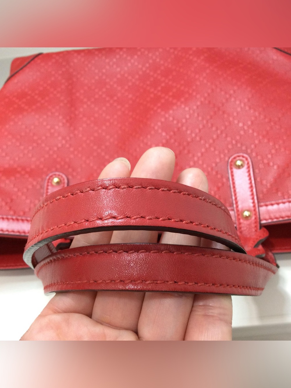 Authentic Gucci Small Diamante Craft Tote Canvas Leather with Pouch Red Bag - Picture 10 of 16